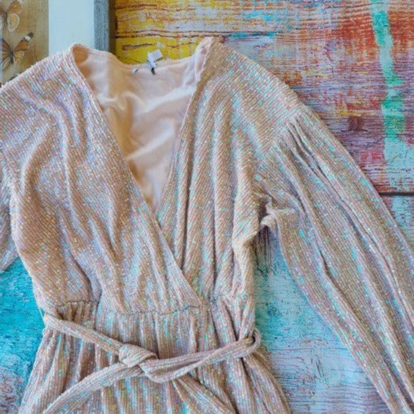 Princess Polly Pink Iridescent Dancing Queen Sequin Surplice Mini Dress 8US - Picture 7 of 14